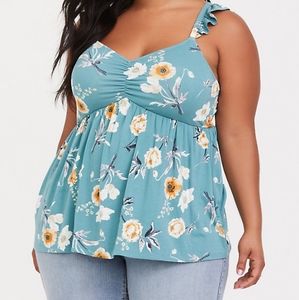 Torrid teal floral pattern baby doll top